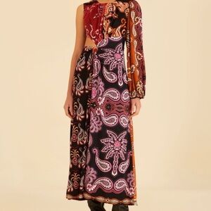 Farm Rio Sweet Mermaids one shoulder maxi dress and cut out midriff size Large